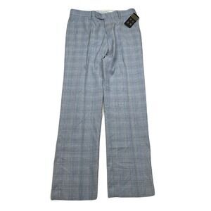 Alfani Slim‎ Fit Dress Pants Mens 30x30 Light Blue Plaid Stretch NEW